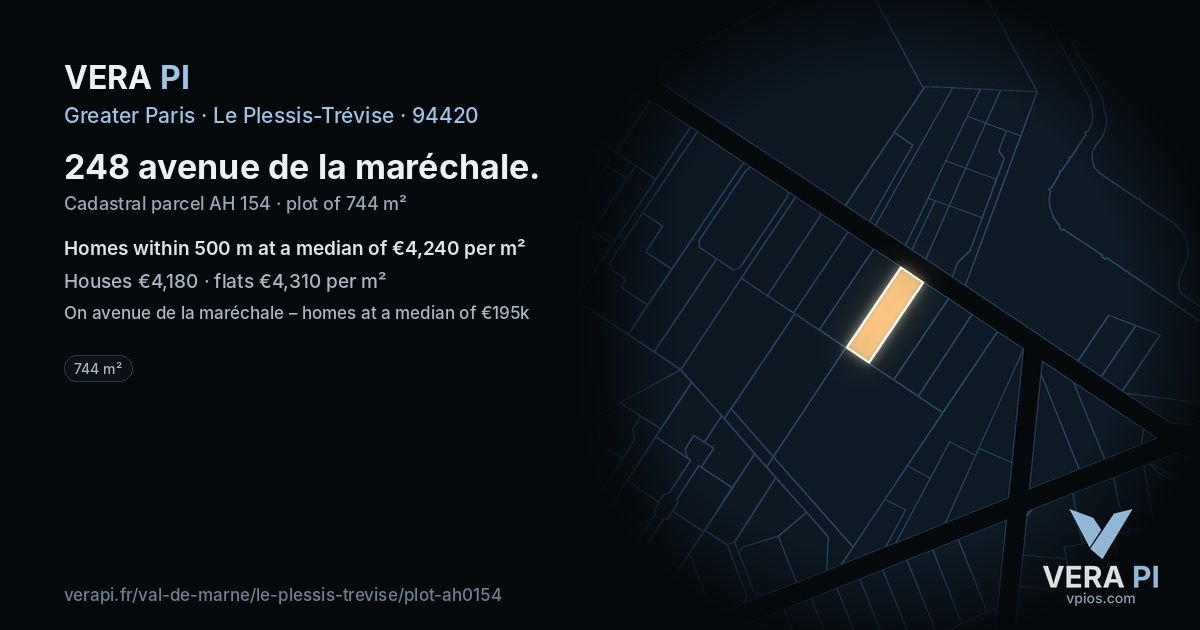 248 avenue de la maréchale, Le Plessis-Trévise at night – the plot lit, the parcels around coloured by the prices near them