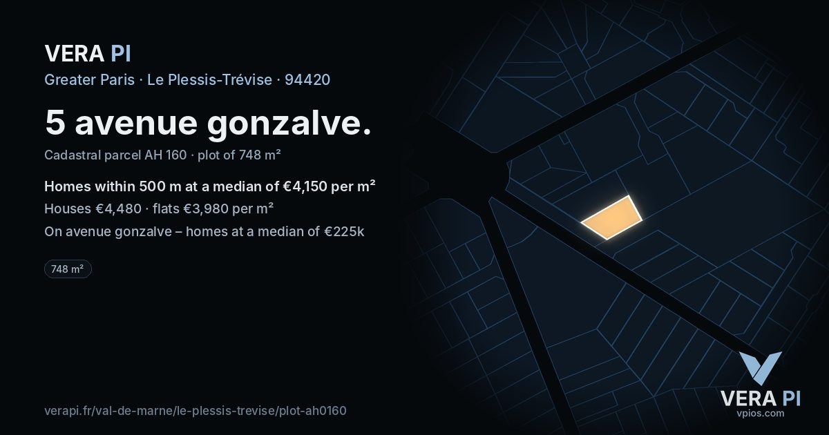 5 avenue gonzalve, Le Plessis-Trévise at night – the plot lit, the parcels around coloured by the prices near them