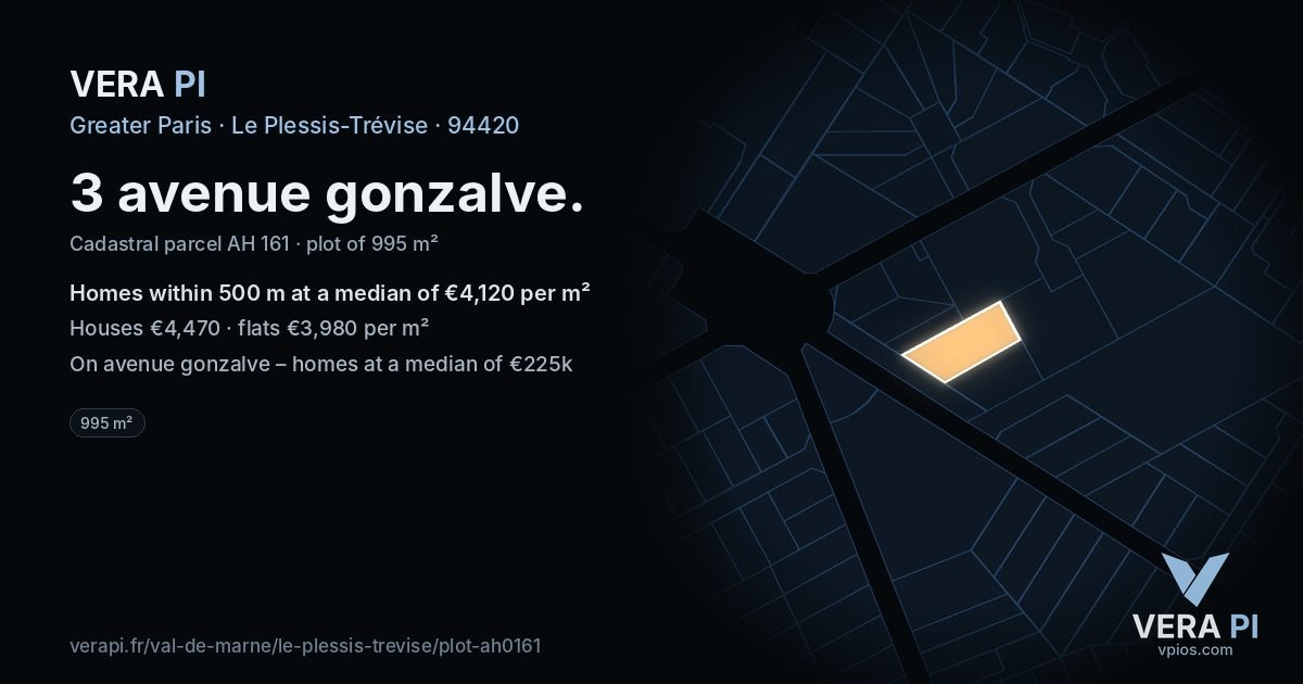 3 avenue gonzalve, Le Plessis-Trévise at night – the plot lit, the parcels around coloured by the prices near them