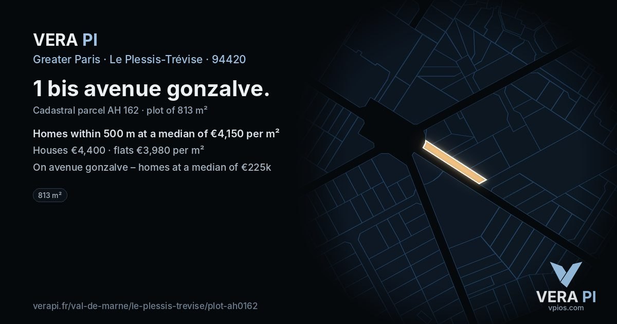 1 bis avenue gonzalve, Le Plessis-Trévise at night – the plot lit, the parcels around coloured by the prices near them