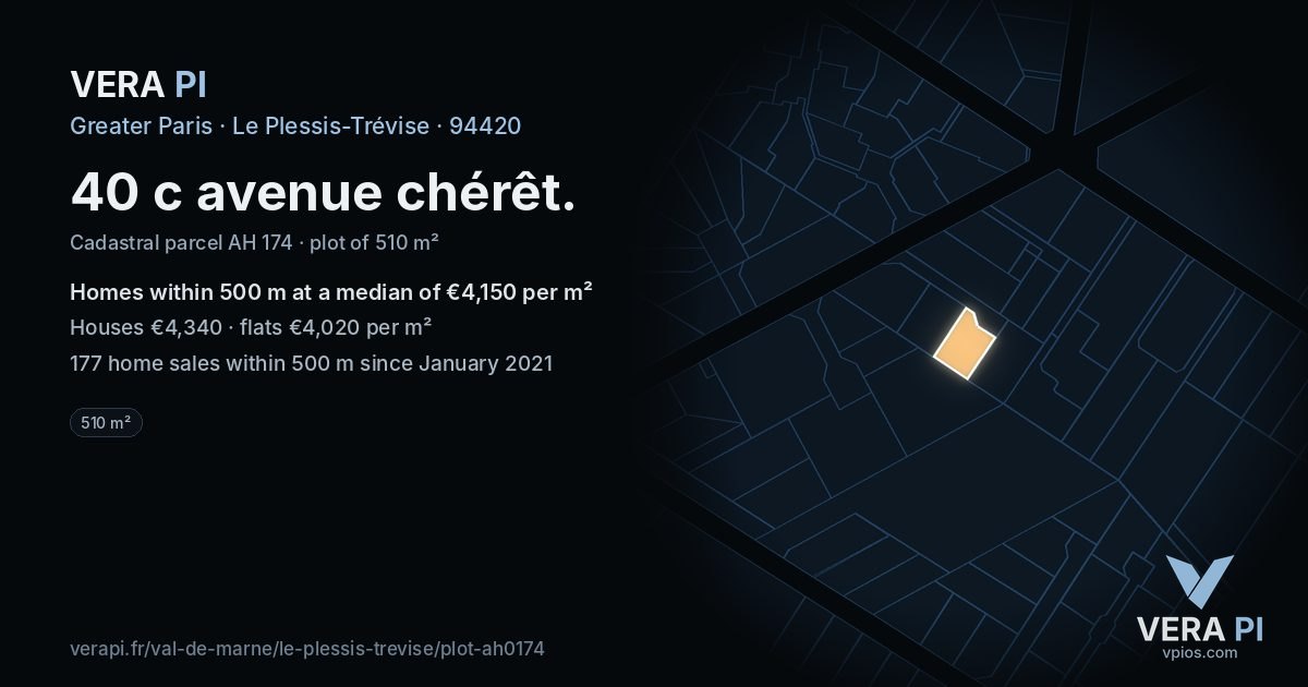 40 c avenue chérêt, Le Plessis-Trévise at night – the plot lit, the parcels around coloured by the prices near them