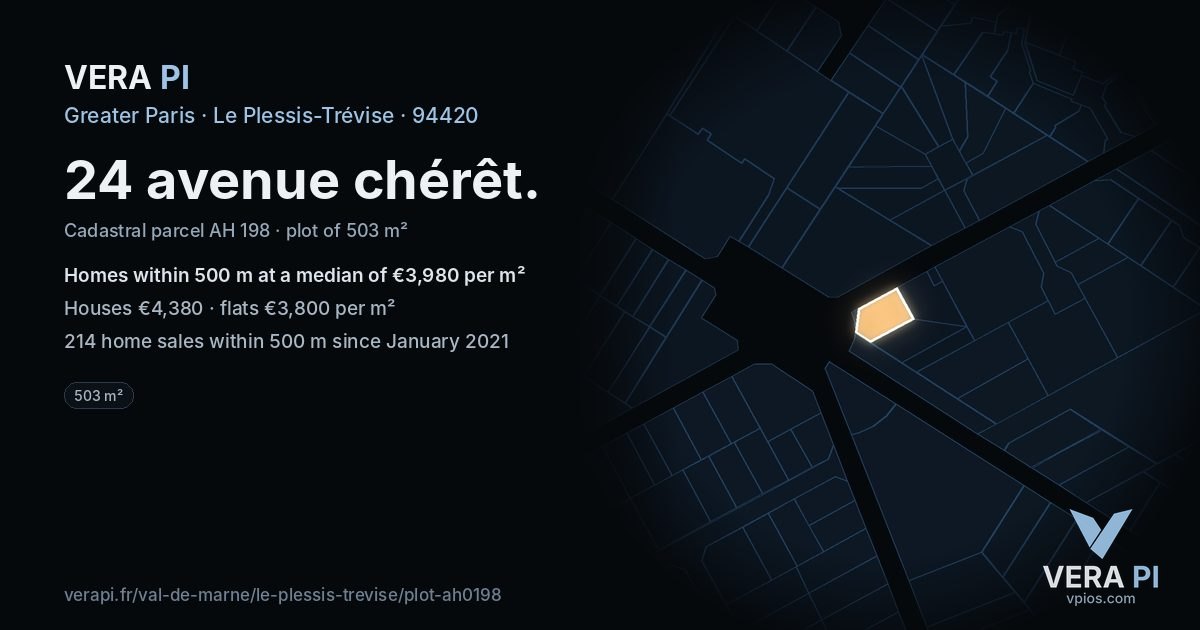 24 avenue chérêt, Le Plessis-Trévise at night – the plot lit, the parcels around coloured by the prices near them
