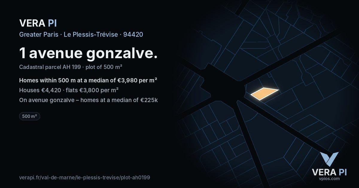 1 avenue gonzalve, Le Plessis-Trévise at night – the plot lit, the parcels around coloured by the prices near them