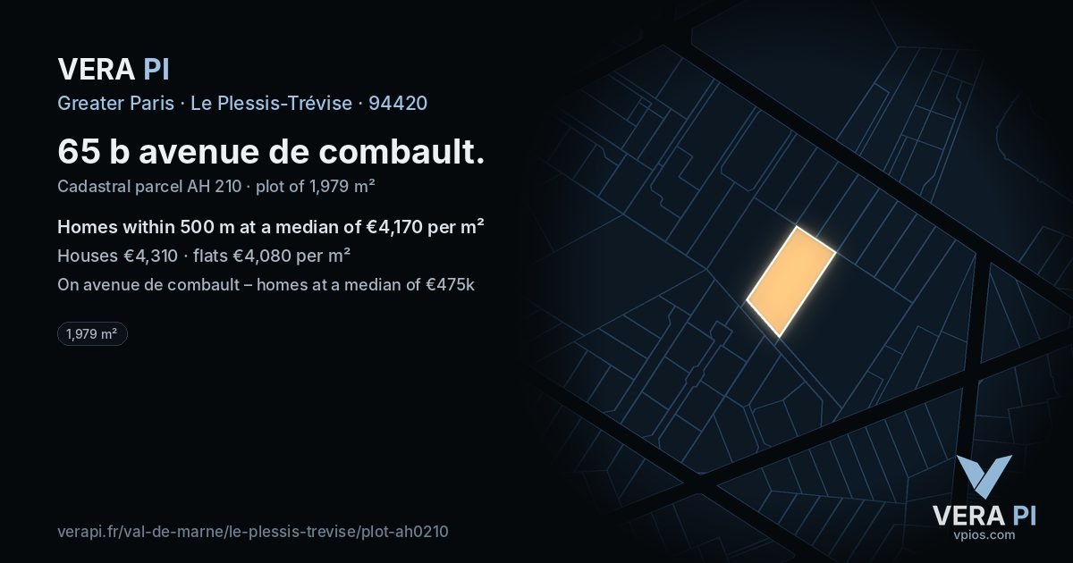 65 b avenue de combault, Le Plessis-Trévise at night – the plot lit, the parcels around coloured by the prices near them