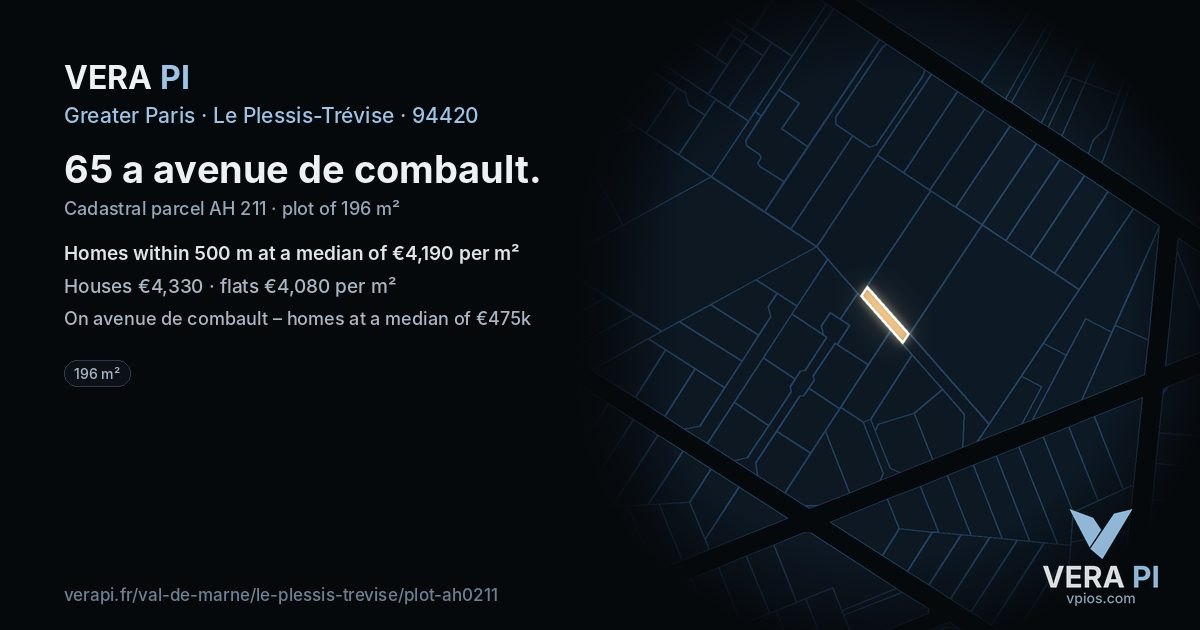 65 a avenue de combault, Le Plessis-Trévise at night – the plot lit, the parcels around coloured by the prices near them