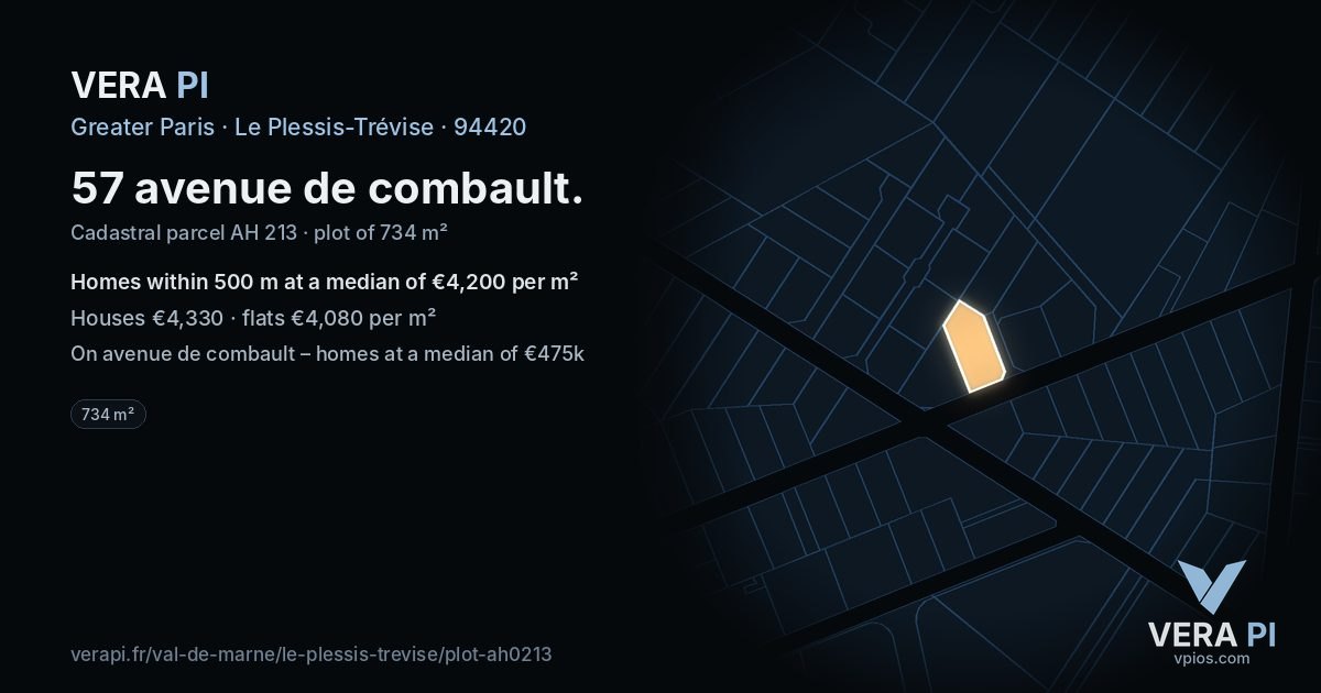 57 avenue de combault, Le Plessis-Trévise at night – the plot lit, the parcels around coloured by the prices near them