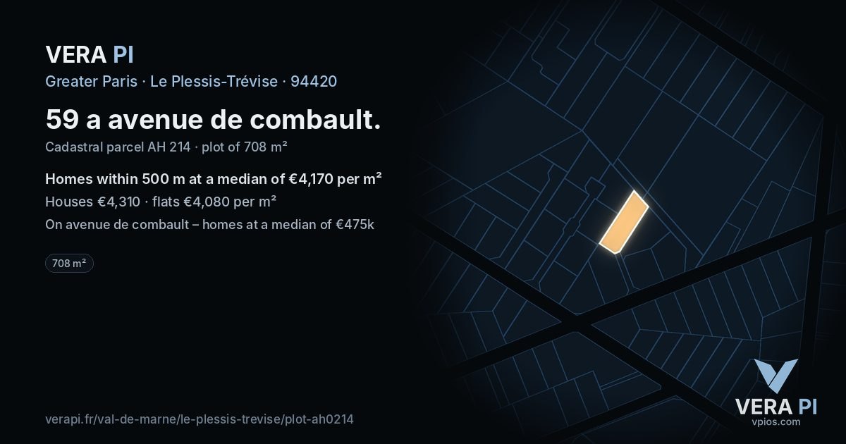 59 a avenue de combault, Le Plessis-Trévise at night – the plot lit, the parcels around coloured by the prices near them