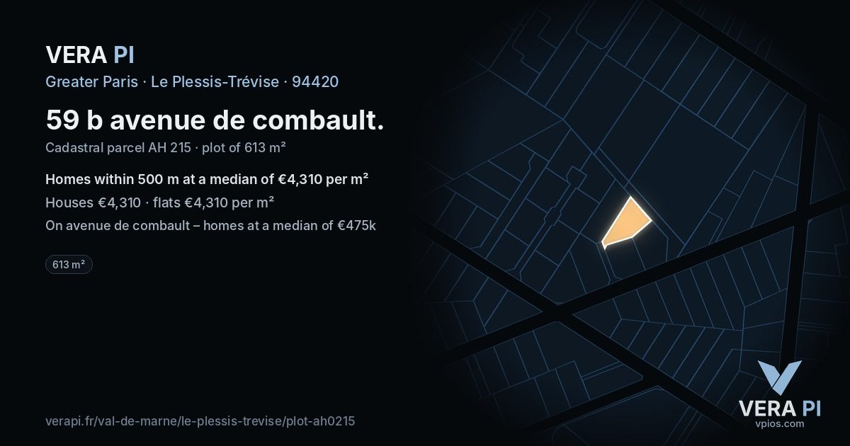 59 b avenue de combault, Le Plessis-Trévise at night – the plot lit, the parcels around coloured by the prices near them
