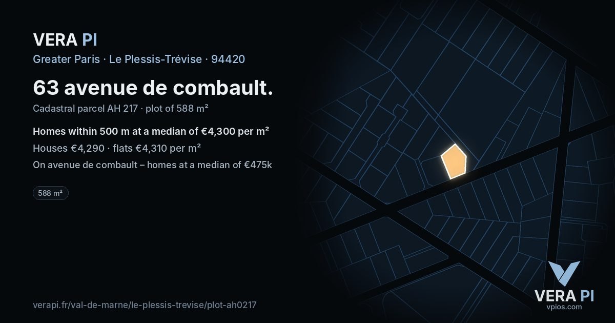 63 avenue de combault, Le Plessis-Trévise at night – the plot lit, the parcels around coloured by the prices near them