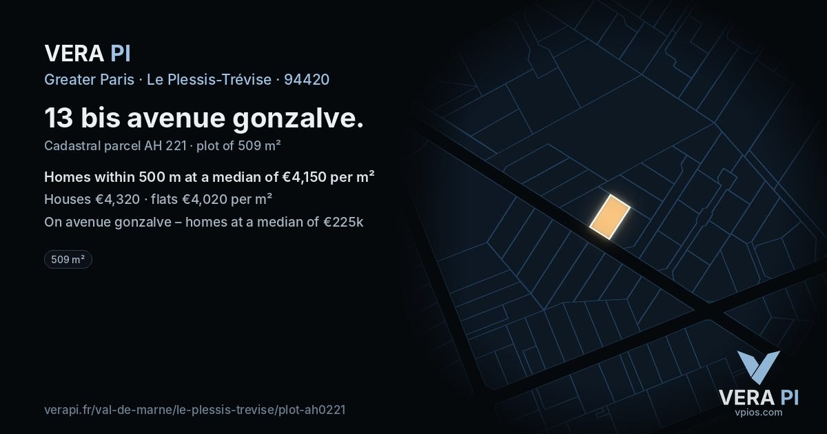 13 bis avenue gonzalve, Le Plessis-Trévise at night – the plot lit, the parcels around coloured by the prices near them