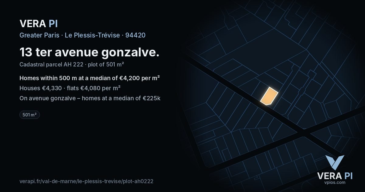 13 ter avenue gonzalve, Le Plessis-Trévise at night – the plot lit, the parcels around coloured by the prices near them