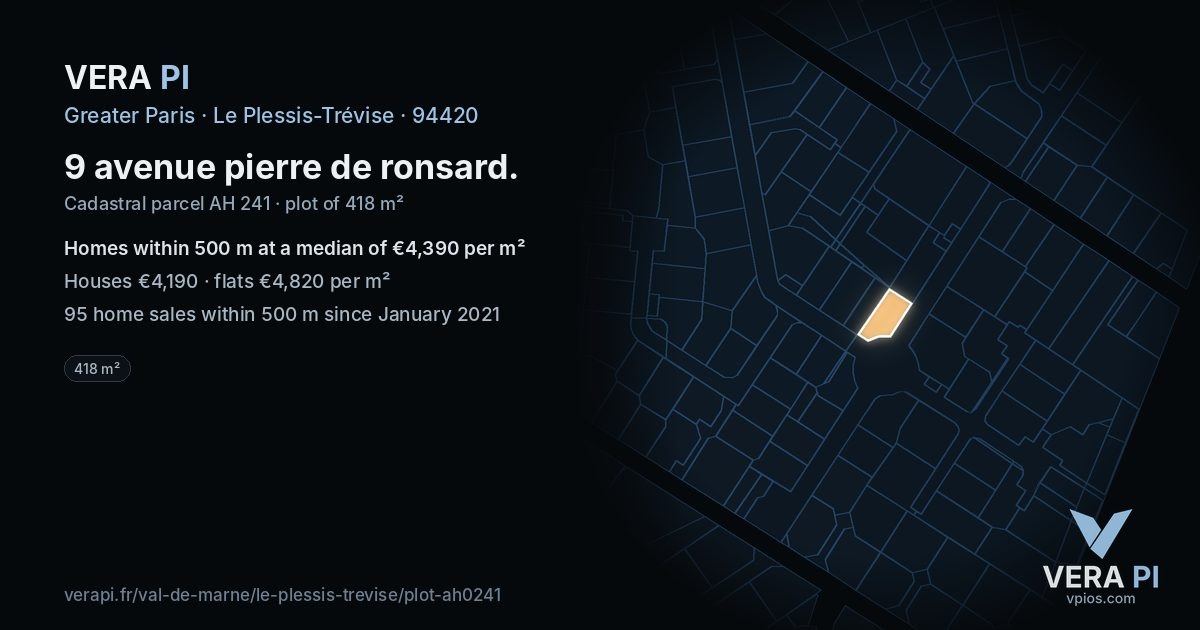 9 avenue pierre de ronsard, Le Plessis-Trévise at night – the plot lit, the parcels around coloured by the prices near them