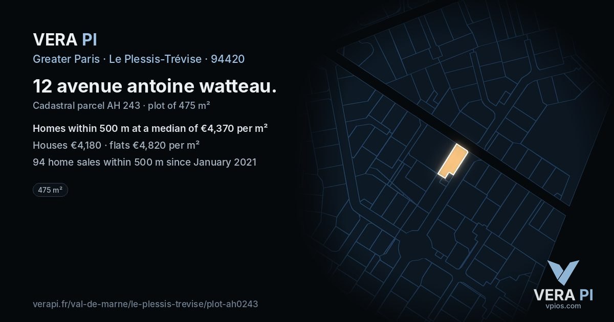 12 avenue antoine watteau, Le Plessis-Trévise at night – the plot lit, the parcels around coloured by the prices near them