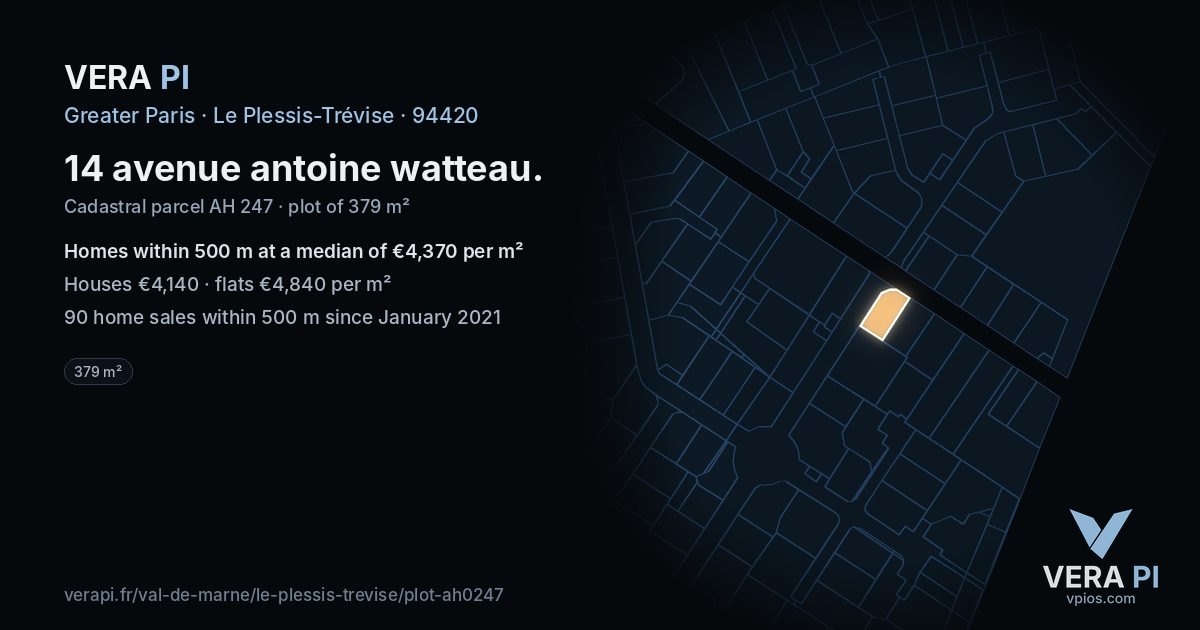 14 avenue antoine watteau, Le Plessis-Trévise at night – the plot lit, the parcels around coloured by the prices near them