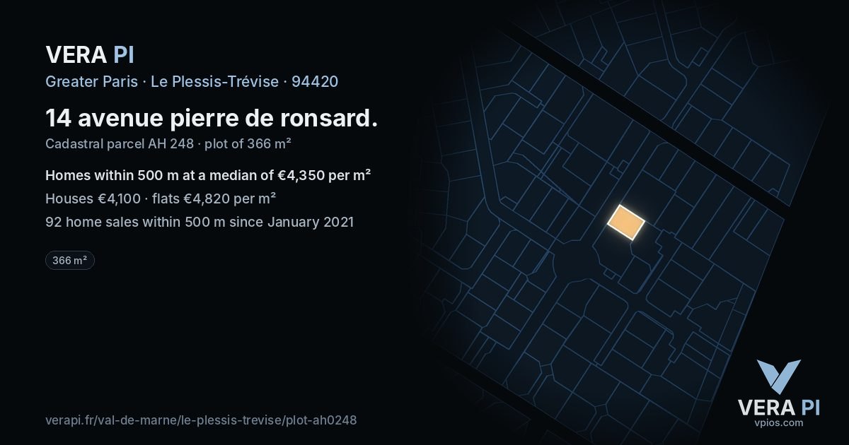 14 avenue pierre de ronsard, Le Plessis-Trévise at night – the plot lit, the parcels around coloured by the prices near them