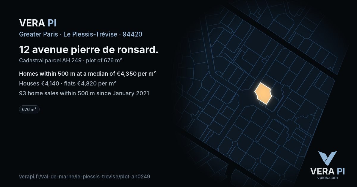 12 avenue pierre de ronsard, Le Plessis-Trévise at night – the plot lit, the parcels around coloured by the prices near them