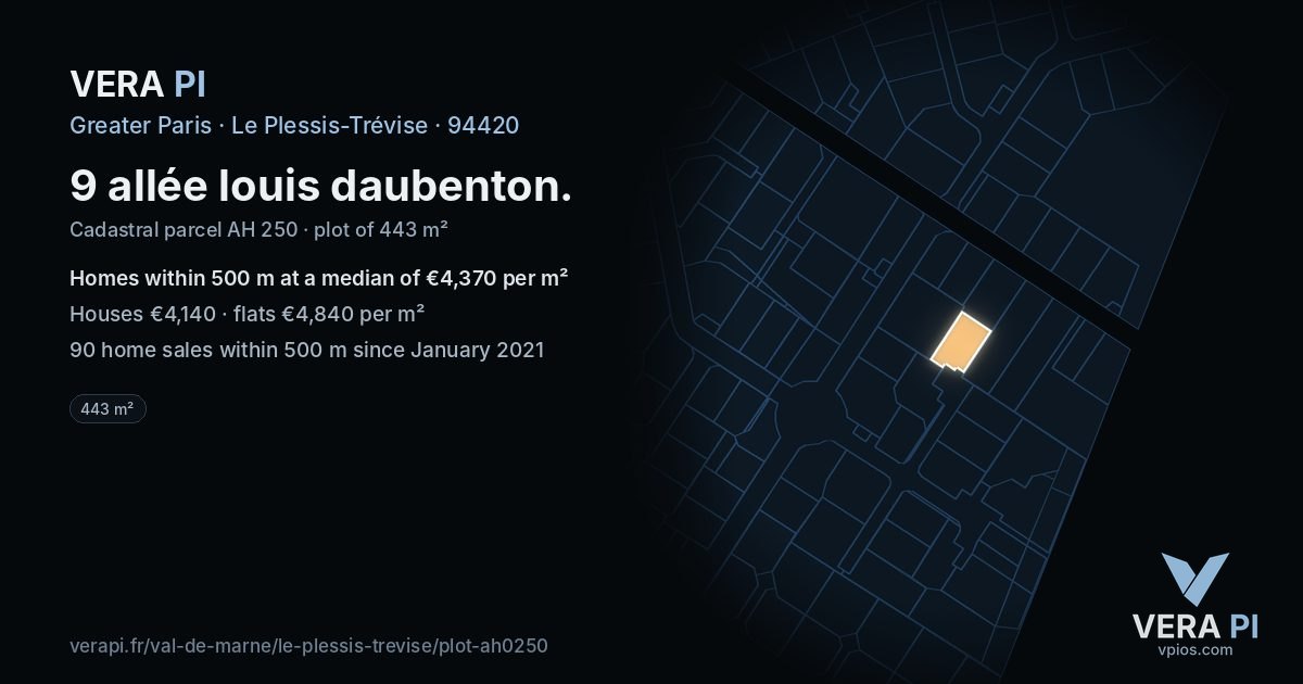 9 allée louis daubenton, Le Plessis-Trévise at night – the plot lit, the parcels around coloured by the prices near them