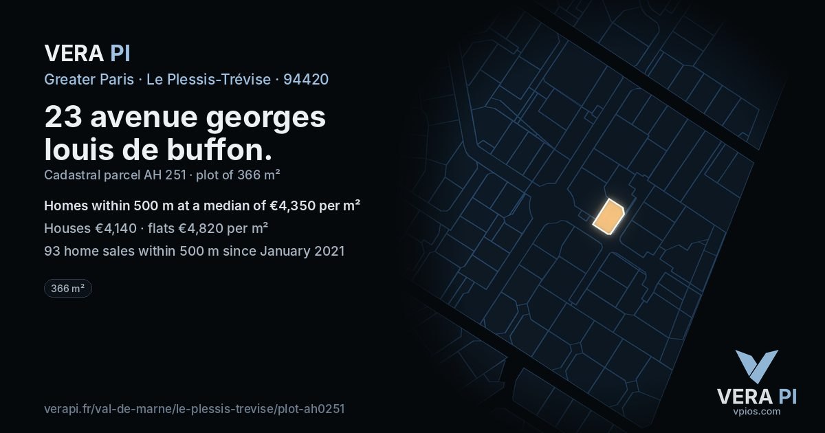 23 avenue georges louis de buffon, Le Plessis-Trévise at night – the plot lit, the parcels around coloured by the prices near them