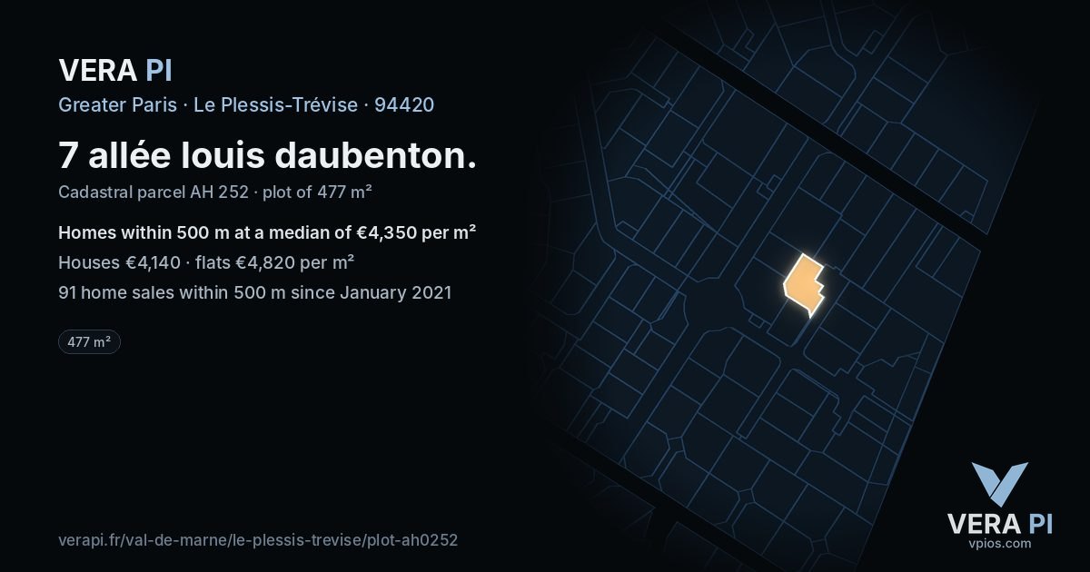 7 allée louis daubenton, Le Plessis-Trévise at night – the plot lit, the parcels around coloured by the prices near them