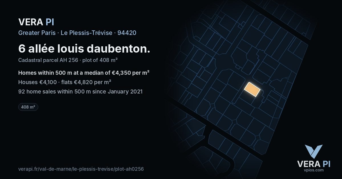 6 allée louis daubenton, Le Plessis-Trévise at night – the plot lit, the parcels around coloured by the prices near them