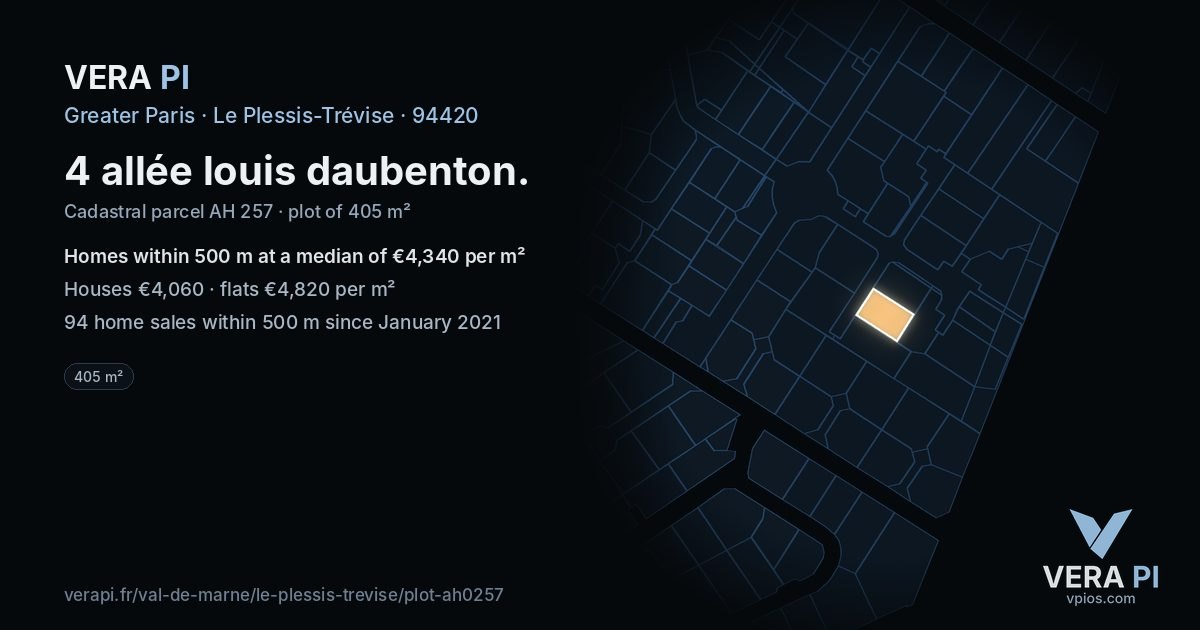 4 allée louis daubenton, Le Plessis-Trévise at night – the plot lit, the parcels around coloured by the prices near them