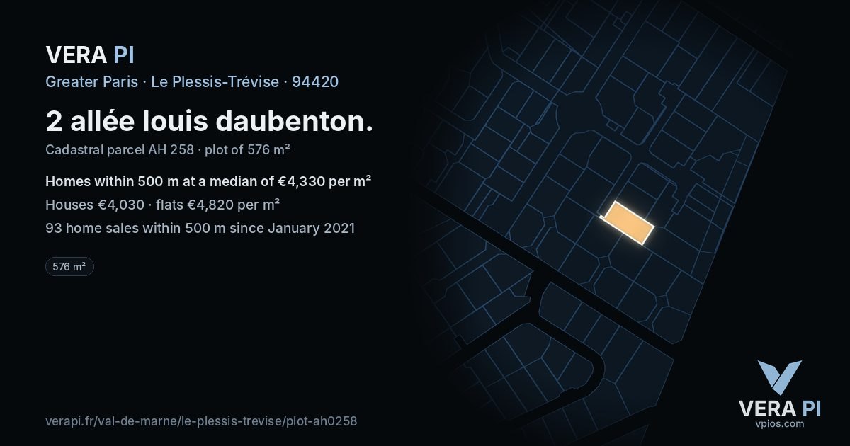 2 allée louis daubenton, Le Plessis-Trévise at night – the plot lit, the parcels around coloured by the prices near them