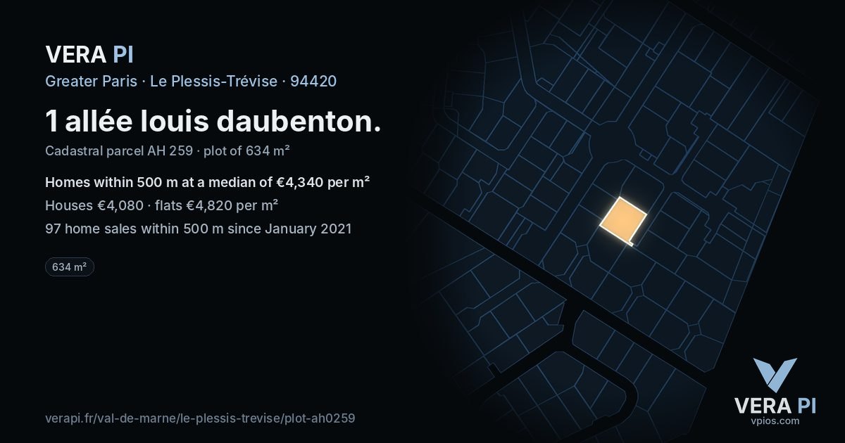 1 allée louis daubenton, Le Plessis-Trévise at night – the plot lit, the parcels around coloured by the prices near them