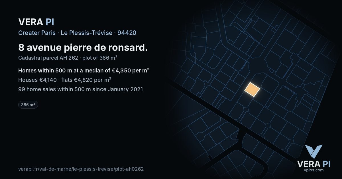 8 avenue pierre de ronsard, Le Plessis-Trévise at night – the plot lit, the parcels around coloured by the prices near them