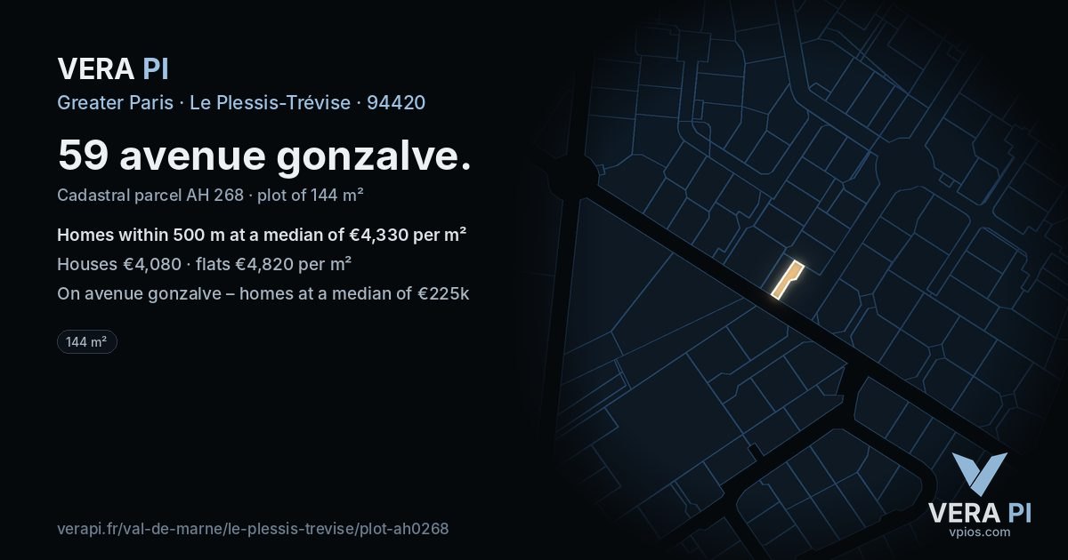 59 avenue gonzalve, Le Plessis-Trévise at night – the plot lit, the parcels around coloured by the prices near them