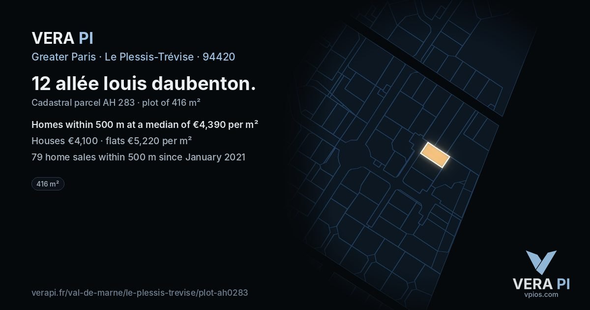 12 allée louis daubenton, Le Plessis-Trévise at night – the plot lit, the parcels around coloured by the prices near them
