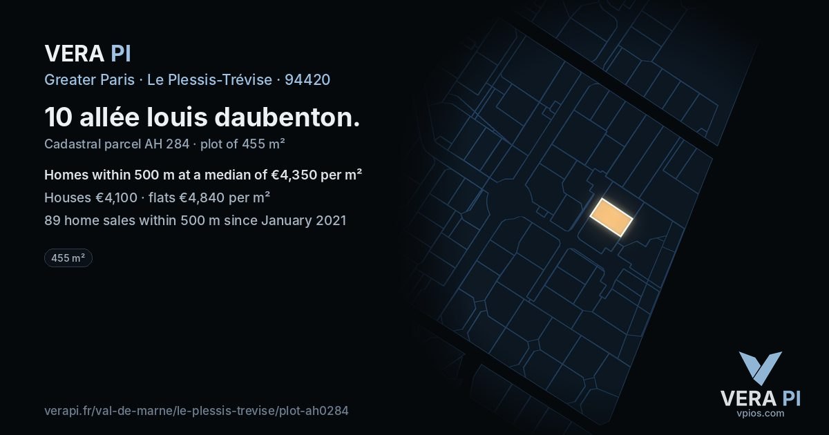 10 allée louis daubenton, Le Plessis-Trévise at night – the plot lit, the parcels around coloured by the prices near them