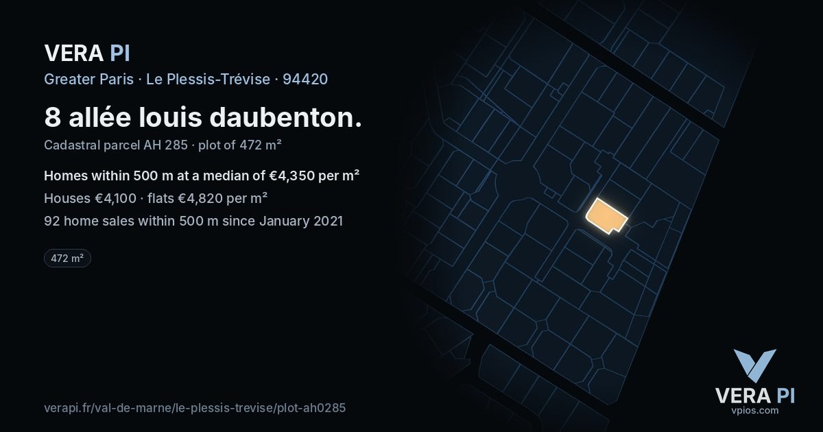 8 allée louis daubenton, Le Plessis-Trévise at night – the plot lit, the parcels around coloured by the prices near them