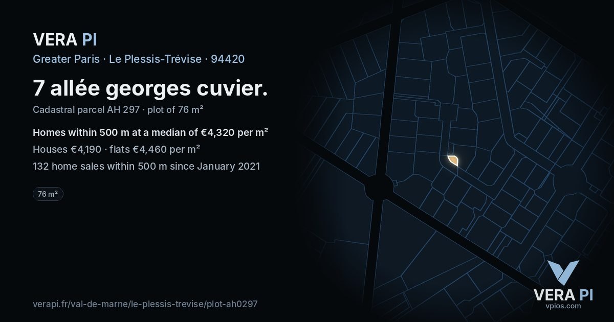 7 allée georges cuvier, Le Plessis-Trévise at night – the plot lit, the parcels around coloured by the prices near them