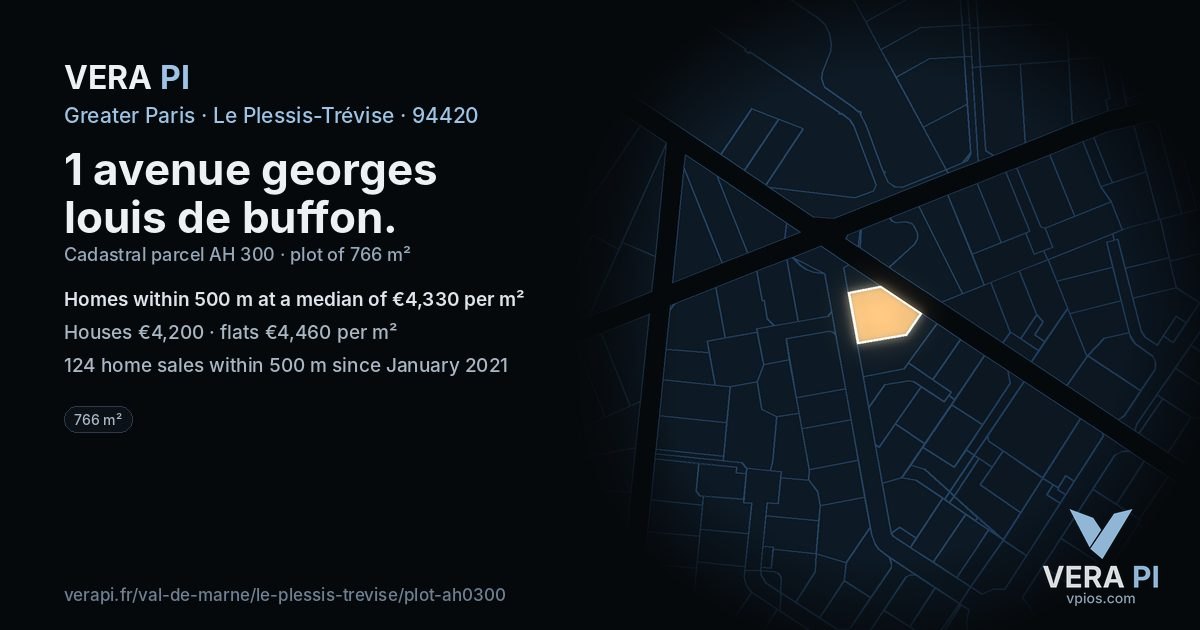 1 avenue georges louis de buffon, Le Plessis-Trévise at night – the plot lit, the parcels around coloured by the prices near them