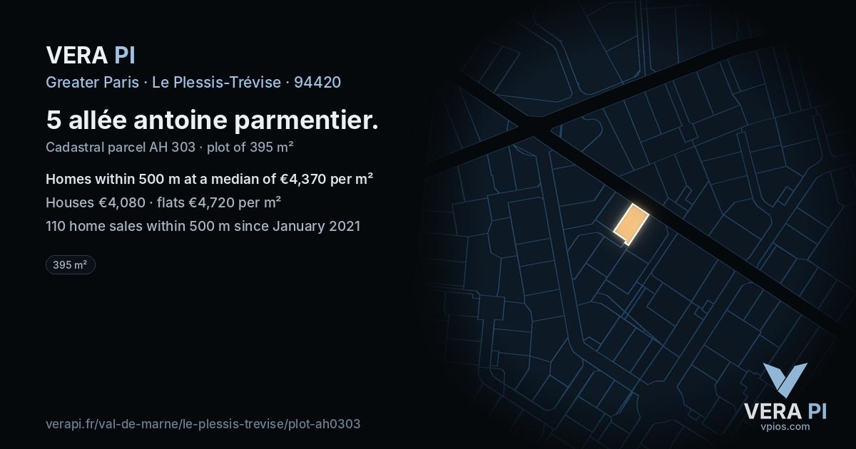 5 allée antoine parmentier, Le Plessis-Trévise at night – the plot lit, the parcels around coloured by the prices near them