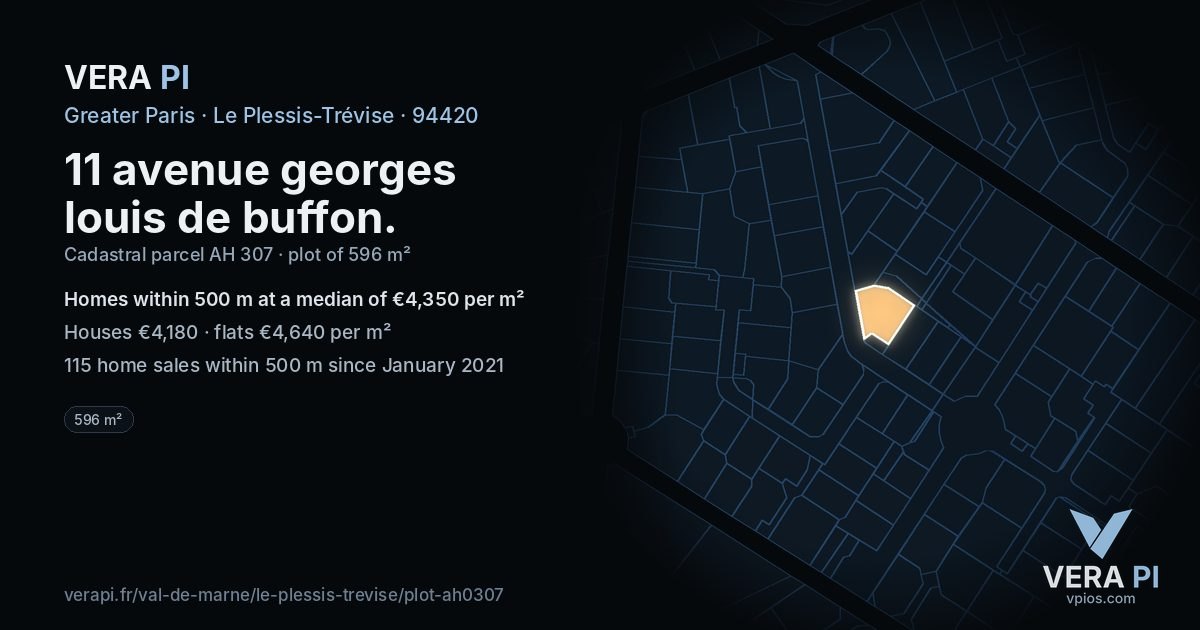 11 avenue georges louis de buffon, Le Plessis-Trévise at night – the plot lit, the parcels around coloured by the prices near them