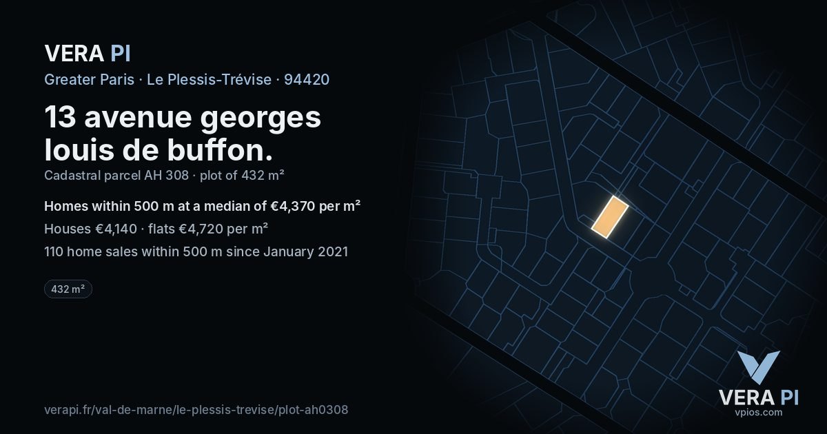 13 avenue georges louis de buffon, Le Plessis-Trévise at night – the plot lit, the parcels around coloured by the prices near them