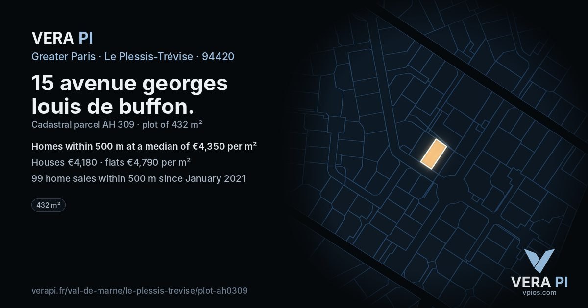15 avenue georges louis de buffon, Le Plessis-Trévise at night – the plot lit, the parcels around coloured by the prices near them