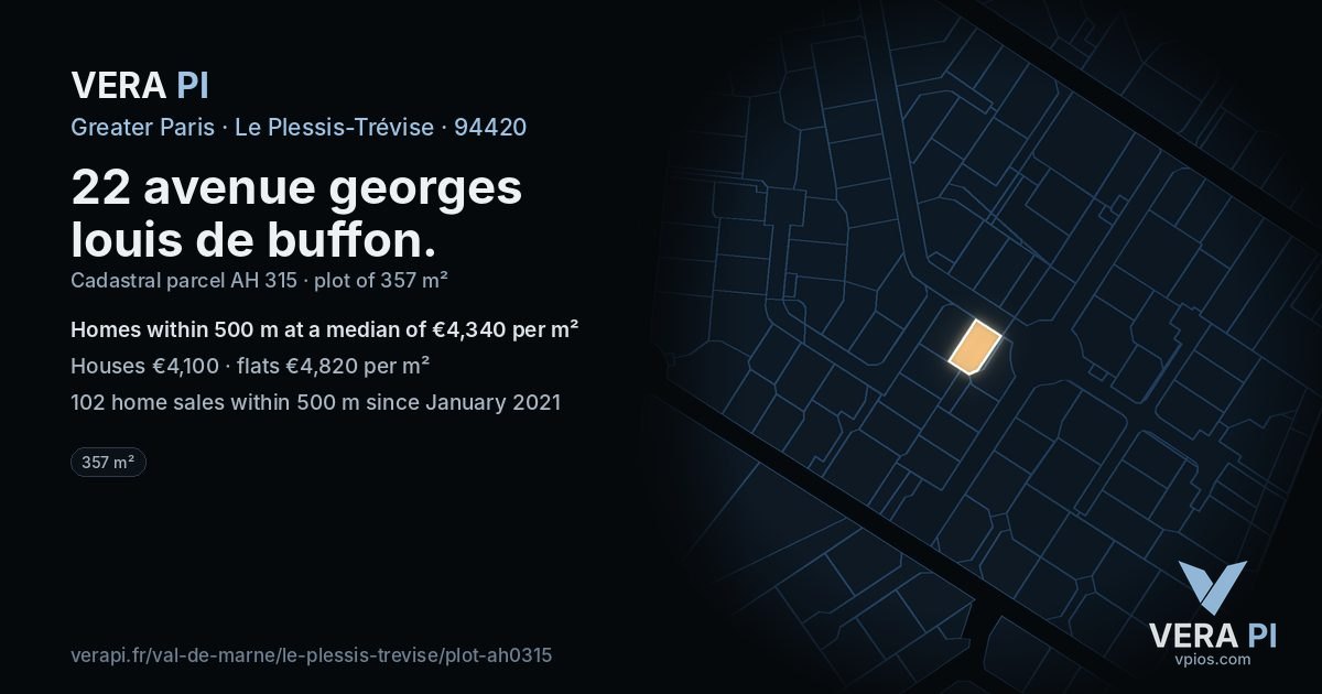 22 avenue georges louis de buffon, Le Plessis-Trévise at night – the plot lit, the parcels around coloured by the prices near them