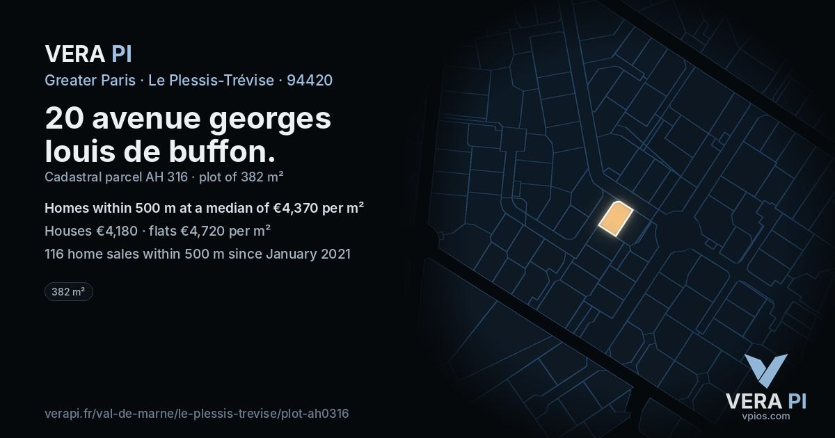 20 avenue georges louis de buffon, Le Plessis-Trévise at night – the plot lit, the parcels around coloured by the prices near them