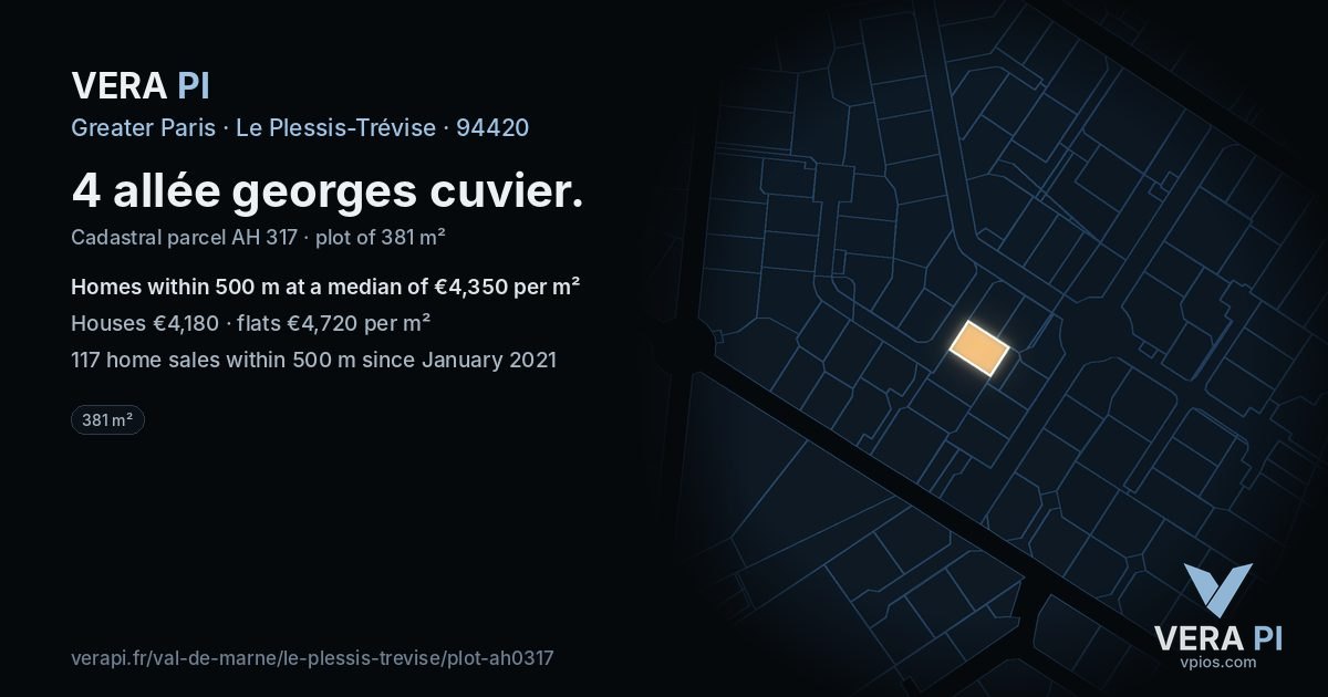 4 allée georges cuvier, Le Plessis-Trévise at night – the plot lit, the parcels around coloured by the prices near them