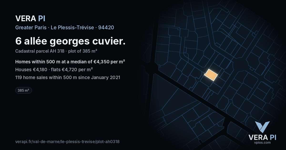 6 allée georges cuvier, Le Plessis-Trévise at night – the plot lit, the parcels around coloured by the prices near them