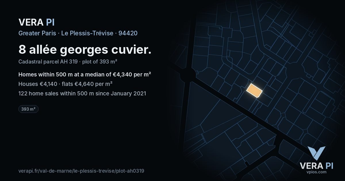 8 allée georges cuvier, Le Plessis-Trévise at night – the plot lit, the parcels around coloured by the prices near them