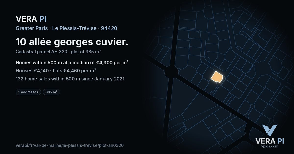 10 allée georges cuvier, Le Plessis-Trévise at night – the plot lit, the parcels around coloured by the prices near them