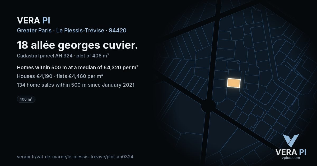 18 allée georges cuvier, Le Plessis-Trévise at night – the plot lit, the parcels around coloured by the prices near them