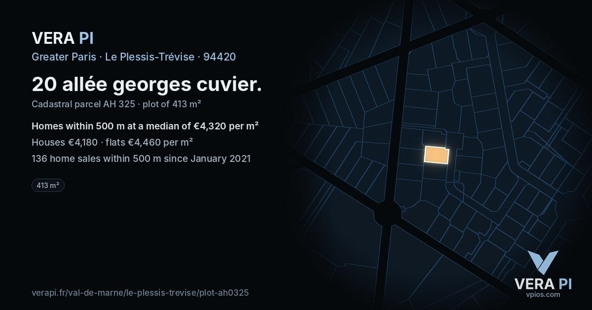 20 allée georges cuvier, Le Plessis-Trévise at night – the plot lit, the parcels around coloured by the prices near them