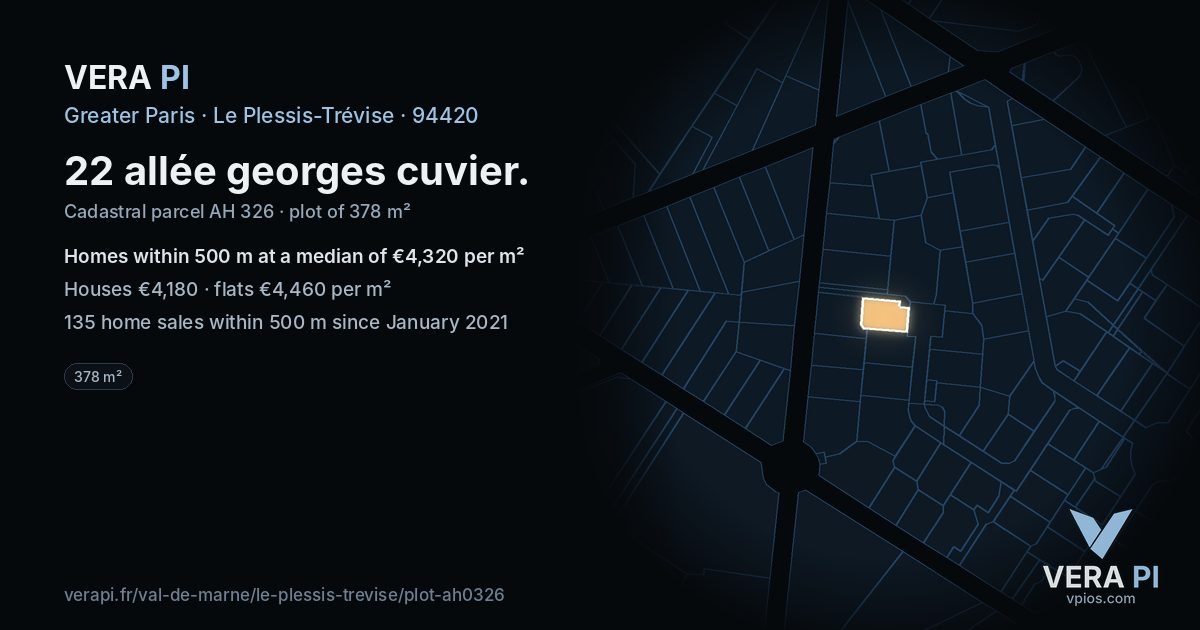 22 allée georges cuvier, Le Plessis-Trévise at night – the plot lit, the parcels around coloured by the prices near them