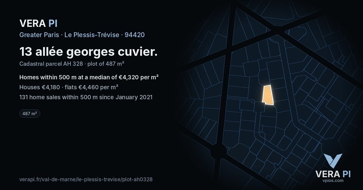 13 allée georges cuvier, Le Plessis-Trévise at night – the plot lit, the parcels around coloured by the prices near them