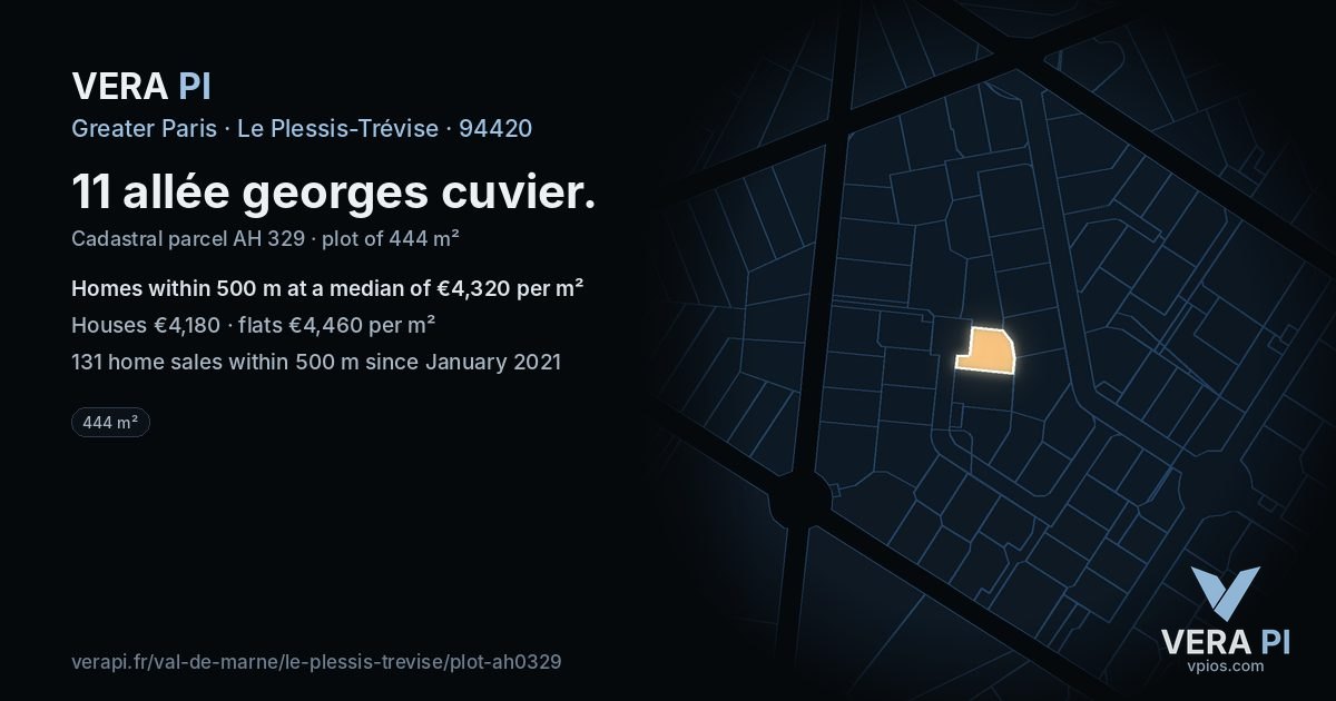 11 allée georges cuvier, Le Plessis-Trévise at night – the plot lit, the parcels around coloured by the prices near them