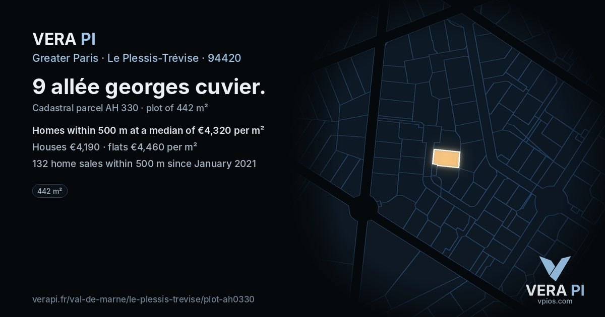 9 allée georges cuvier, Le Plessis-Trévise at night – the plot lit, the parcels around coloured by the prices near them